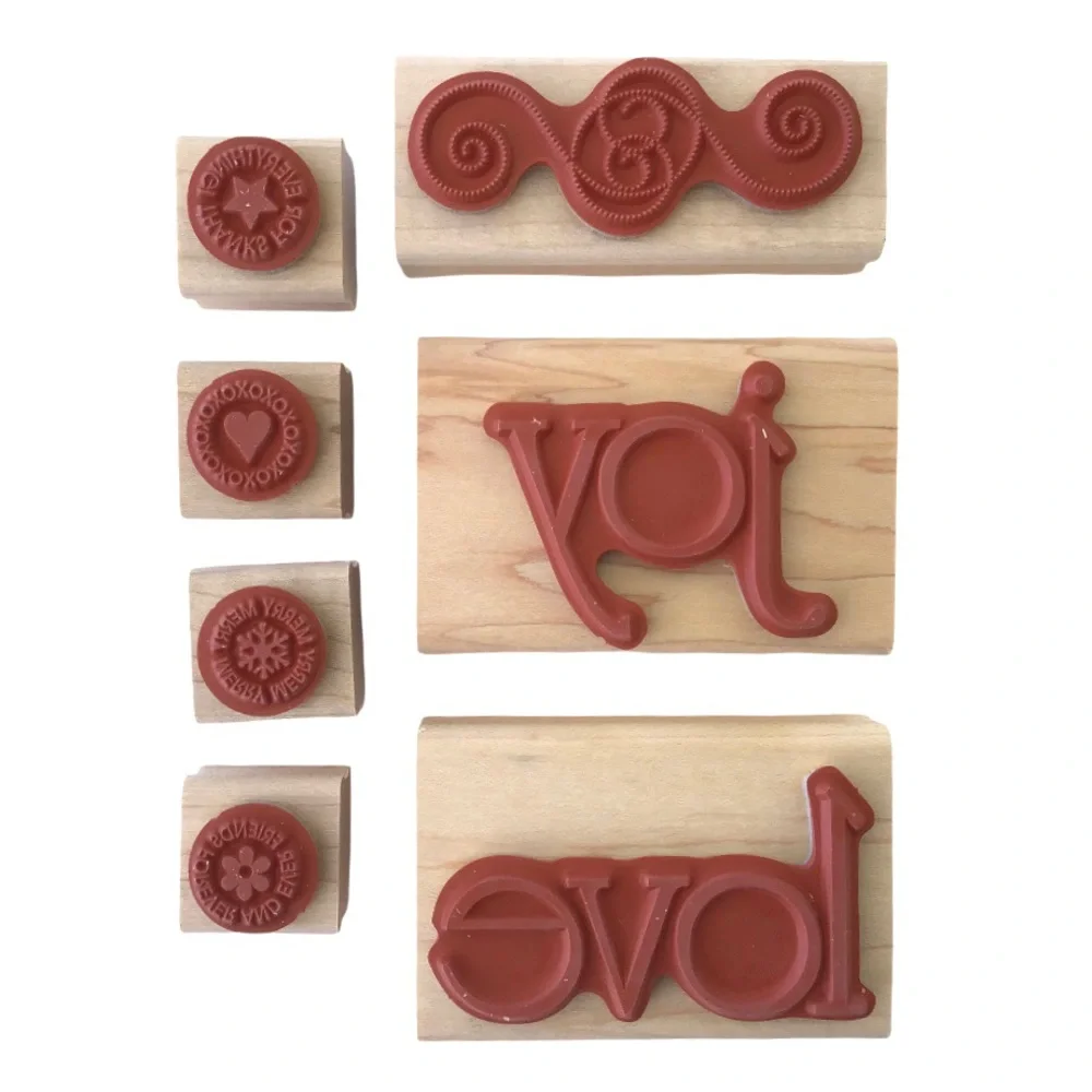 Stampin’ Up! Wooden Rubber Stamp Set of 7 Love Joy Thanks Friends Merry XOXO